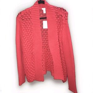 Chico's Womens Front Open Cardigan Poppy Penelope Sweater Salsa Red‎ Size 3 Knit